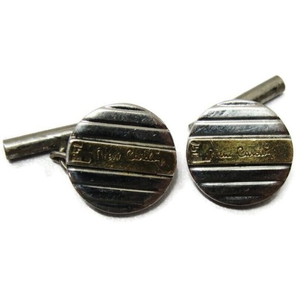 Pierre Cardin 18K Gold & 925 Sterling Silver Round Cufflinks Chain Links - Picture 8 of 11